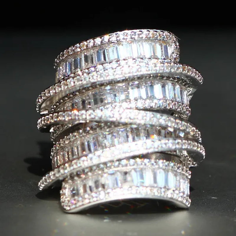 Elegant  Silver White Sapphire Natural stone Birthstone Gemstones Engagement Wedding Anniversary Bride Man Women Ring Size 6 7 8 9 10