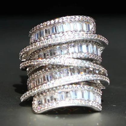 Elegant  Silver White Sapphire Natural stone Birthstone Gemstones Engagement Wedding Anniversary Bride Man Women Ring Size 6 7 8 9 10