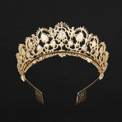 Vaguelly Wedding Tiaras and Earrings Set, Tiara and Necklace Set, Wedding Bridal Flower Jewelry Set Baroque Tiara Crystal Crown with Comb Retro Rhinestone Necklace Earrings Bridesmaids Queen Costume for Prom Party