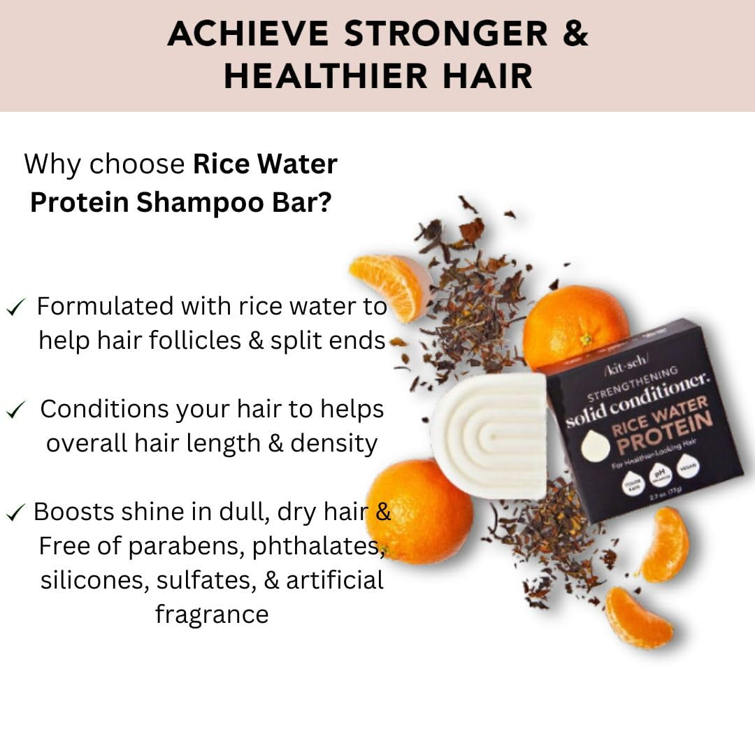 Rice Water Hair Conditioner Bar for All Hair Types, Organic, Natural Strengthening, Cleansing and Moisturizing Solid Conditioner Bar Made in US, Eco-Friendly, Paraben Free, Sulfate Free, 2.7 Oz