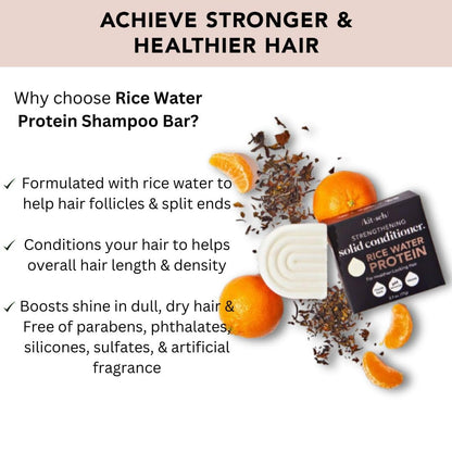 Rice Water Hair Conditioner Bar for All Hair Types, Organic, Natural Strengthening, Cleansing and Moisturizing Solid Conditioner Bar Made in US, Eco-Friendly, Paraben Free, Sulfate Free, 2.7 Oz