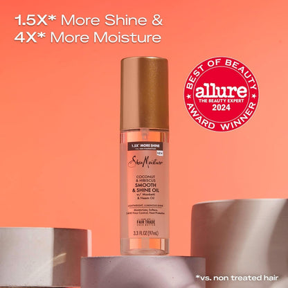 Shea Moisture Smooth & Shine Oil Coconut & Hibiscus for Lightweight, Luminous Shine, 3.3 Oz