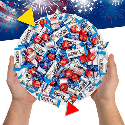 Patriotic Candy, Independence Day Chocolate Mix - HERSHEY’S KISSES and NUGGETS, HERSHEY’S COOKIES ‘N’ CREME Bar, Reesescups (3 Pound Bag - Approx. 160 Count)