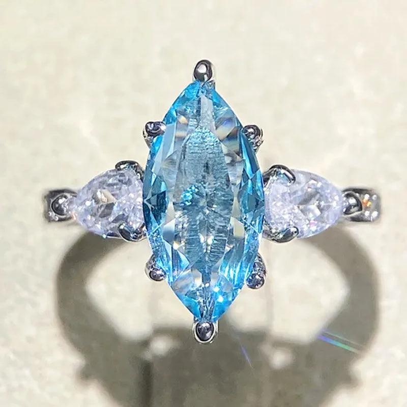 Exquisite Marquise Cut Sea Blue Sapphire 925 Sterling Silver Aquamarine Gemstone Rings for Women Bridal Wedding Ring Jewelry