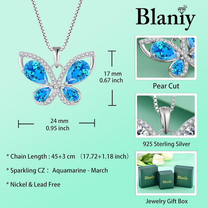 Butterfly Necklace for Women 925 Sterling Silver Birthstone Pendant Created Gemstone Jewelry Gifts for Her