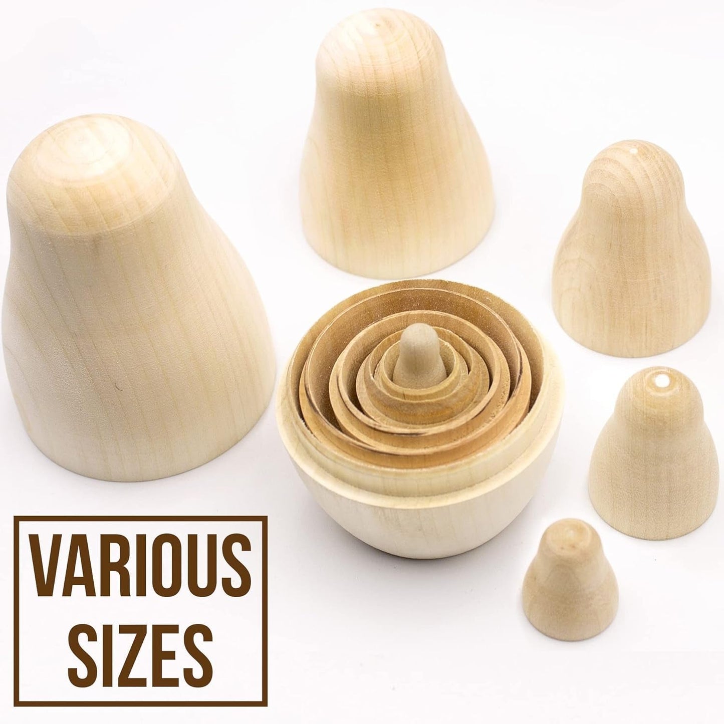 Blank Russian Nesting Dolls Lot of 5 Sets by 6 Pcs - Unpainted Russian Matryoshka Dolls to Paint