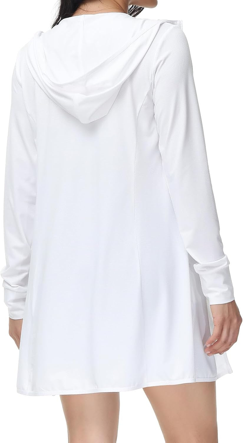 Women'S Long Sleeve Zip Beach Coverup UPF 50+ Sun Protection Hooded Cover up Shirt Dress with Pockets - WORLD TIME VISITS