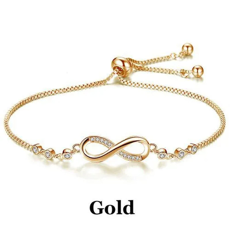 1Pc New Arrival 925 Sterling Silver Charm Bracelet Jewelry  Infinity Eight Crystal Diamond Link Chain Bracelet Ankle Bracelets for Women