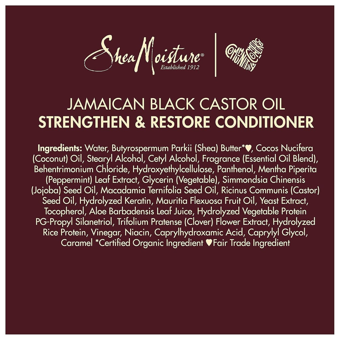 Conditioner 100% Pure Jamaican Black Castor Oil to Intensely Smooth and Nourish Hair with Shea Butter, Peppermint and Apple Cider Vinegar 13 Oz