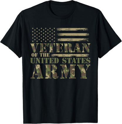 Veteran of the United States Army Camouflage US Flag Veteran T-Shirt