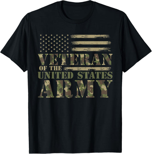 Veteran of the United States Army Camouflage US Flag Veteran T-Shirt