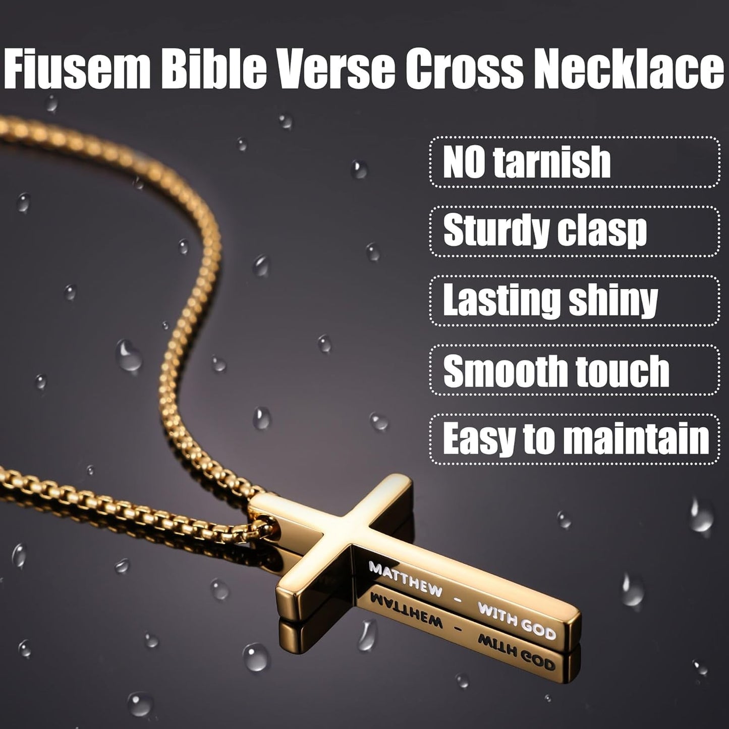 Cross Necklace for Men, Inspirational Bible Verse Cross Chain for Men, Stainless Steel Box Necklace, Religious Christian Jewelry Gift