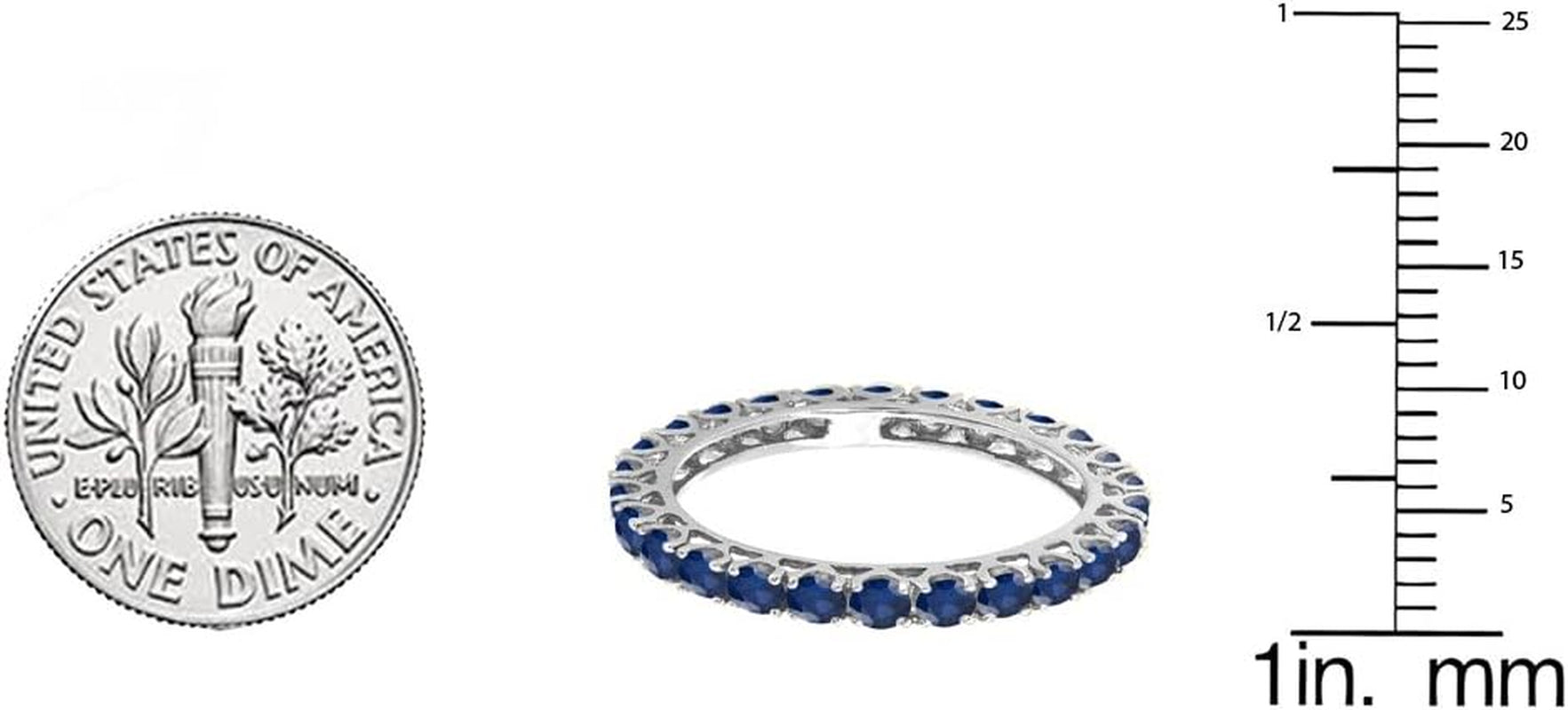 1.80 Cttw 10K round Blue Sapphire Womens Eternity Wedding Stackable Ring Band 1 3/, Solid White Gold - WORLD TIME VISITS