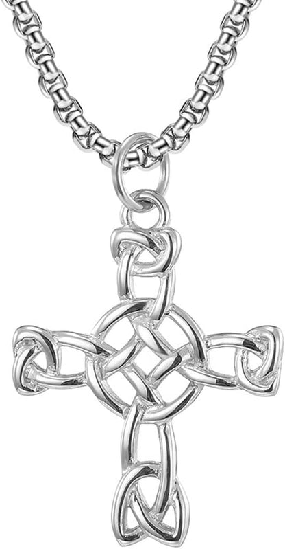Stainless Steel Celtic Knot Christian Cross Religious Wedding Holiday Statement Pendant Necklace - WORLD TIME VISITS