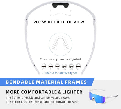 Sports Polarized Sunglasses: TR90 Outdoor Cycling Glasses for Men Women UV400 Protection Whiteblue, Large