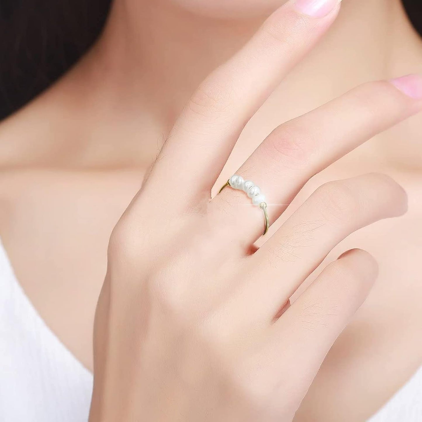 High End Natural Freshwater Pearl Irregular Combination Rings for Women,18K Gold Plated Gold Beads,Pearl Ring - WORLD TIME VISITS