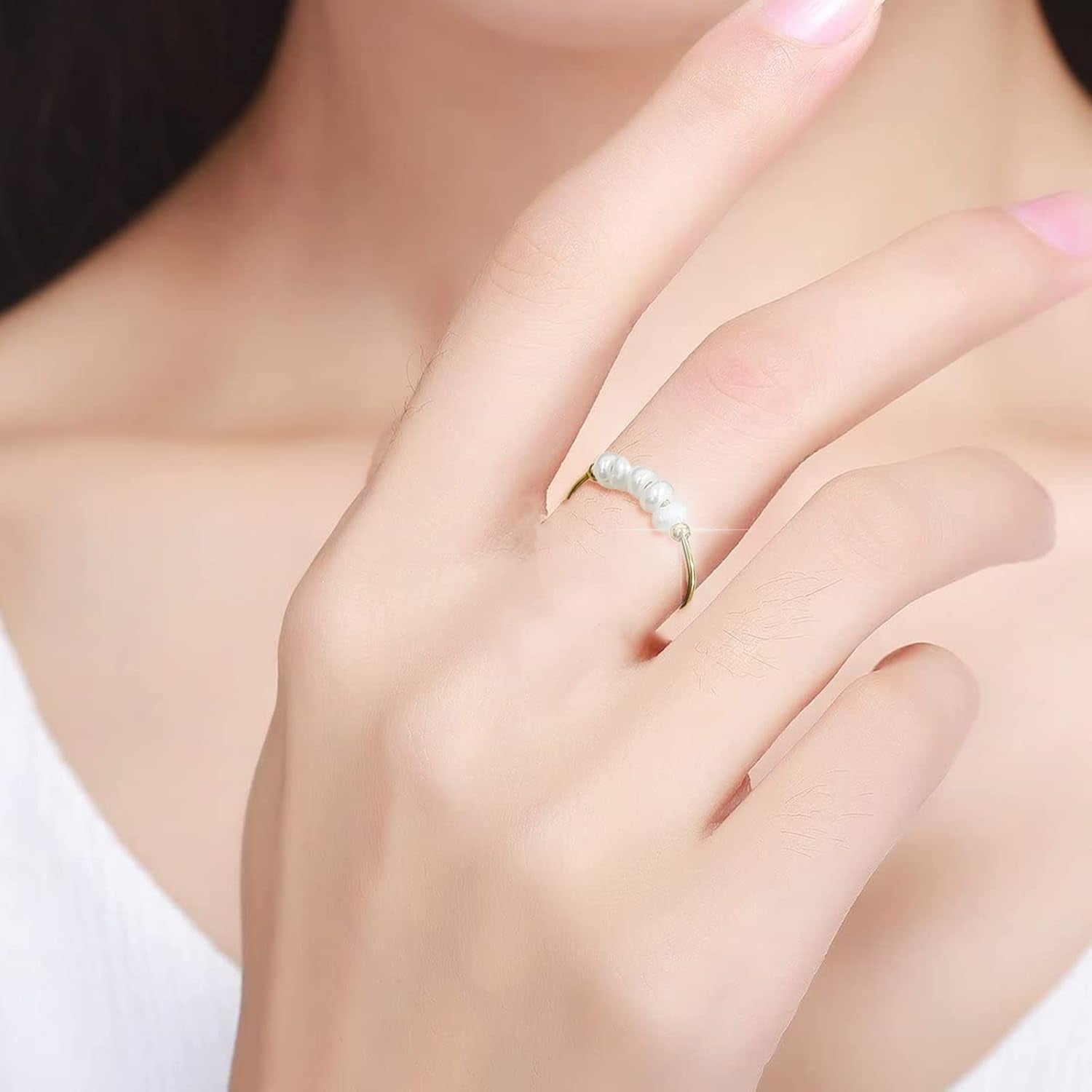 High End Natural Freshwater Pearl Irregular Combination Rings for Women,18K Gold Plated Gold Beads,Pearl Ring - WORLD TIME VISITS