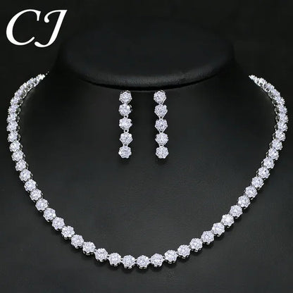 CANDICE Classic Round Cut Blue Choker Necklace Earrings Top Grade AAA+ CZ Stone Women Evening Jewelry Sets For Party