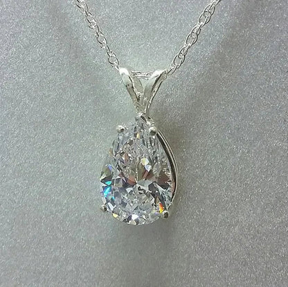 Fashion Jewelry Water Drop White Sapphire 925 Sterling Silver Pendant Necklace