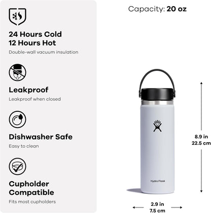 Wide Mouth Vacuum Insulated Stainless Steel Water Bottle with Leakproof Closeable Lid for Cold Water Drinks, Sports, Travel, Car and School
