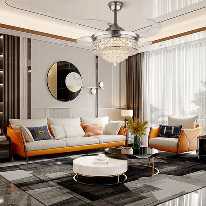 42'' Modern Invisible Telescopic Ceiling Fan Light LED Chandelier with Remote Control Silver