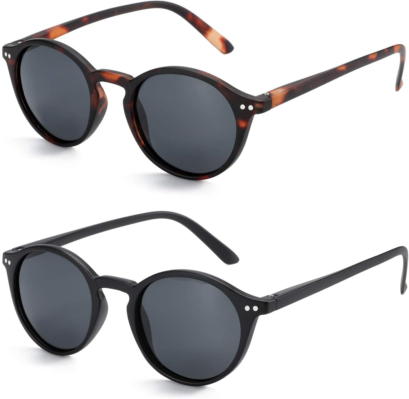 Polarized Sunglasses for Women Men: Retro Shades round | Square Frame UV Protection 2 Pack