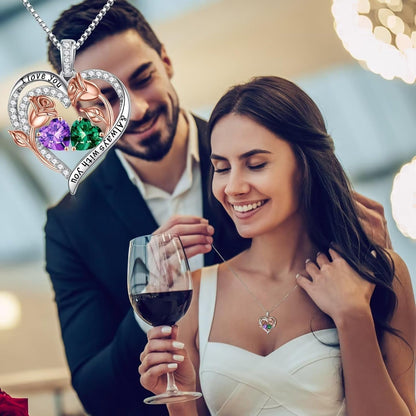Birthstone Necklace for Women - 925 Sterling Silver Rose Heart Birthstone Necklace Birthday Gifts for Women Anniversary Jewelry Gifts for Her Wife Mom Daughter
