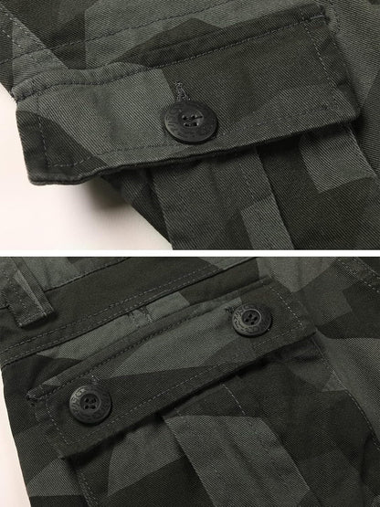 Men'S Cotton Casual Cargo Work Pants Baggy Camo Tactical Combat Trousers with 8 Pockets (No Belt)