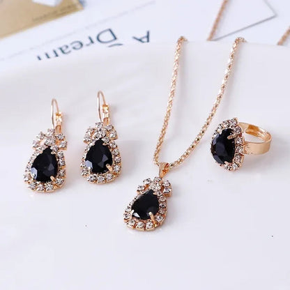 4pcs/set Princess Crown Necklace Set European and American Bridal Engagement Ring Earrings Pendant Exquisite Wedding Jewelry Set
