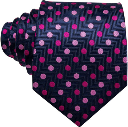 Men'S Tie Set Polka Dot Handkerchief Cufflinks Plaid Fashion Neckties Wedding Business