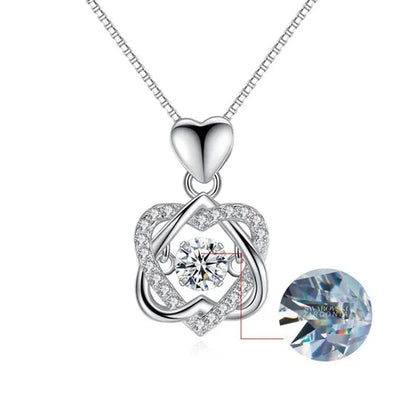 Fashion Romantic Double Heart Diamond Heartbeat Necklace Sapphire Flower Pendant Necklace with Zircon Rose Necklace for Women Engagement Jewelry