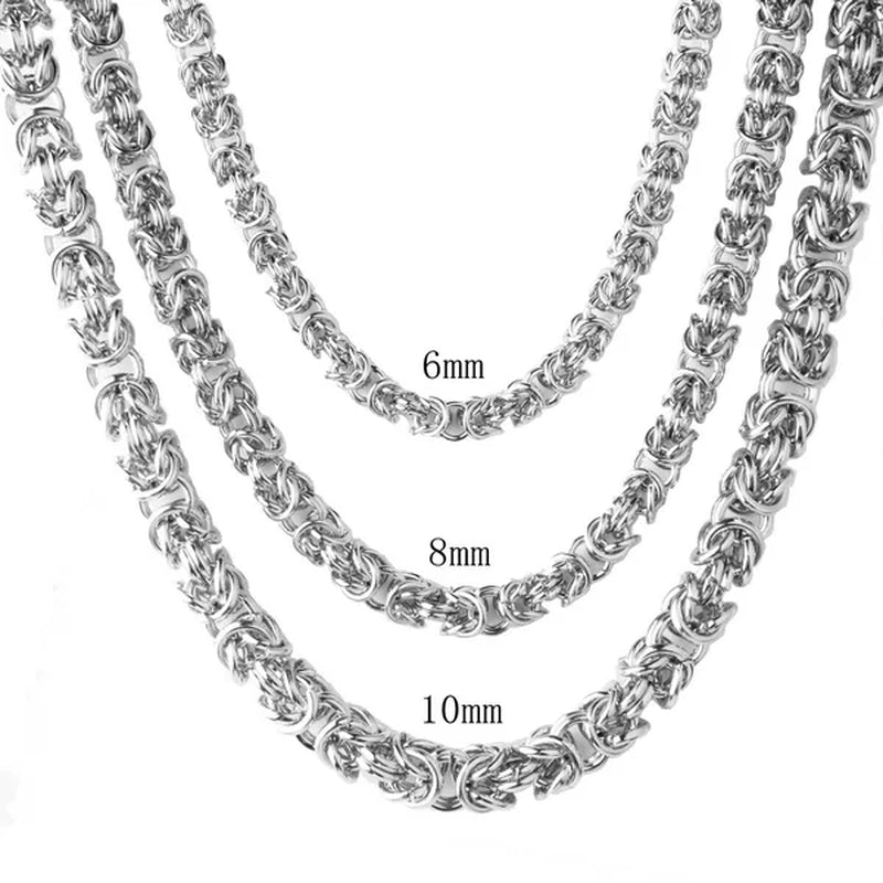 6/8/11Mm Men'S Jewelry Trendy Silver Stainless Steel Byzantine Chain Necklace Link Chain Necklace 16"-40" Bracelet 7"-11"