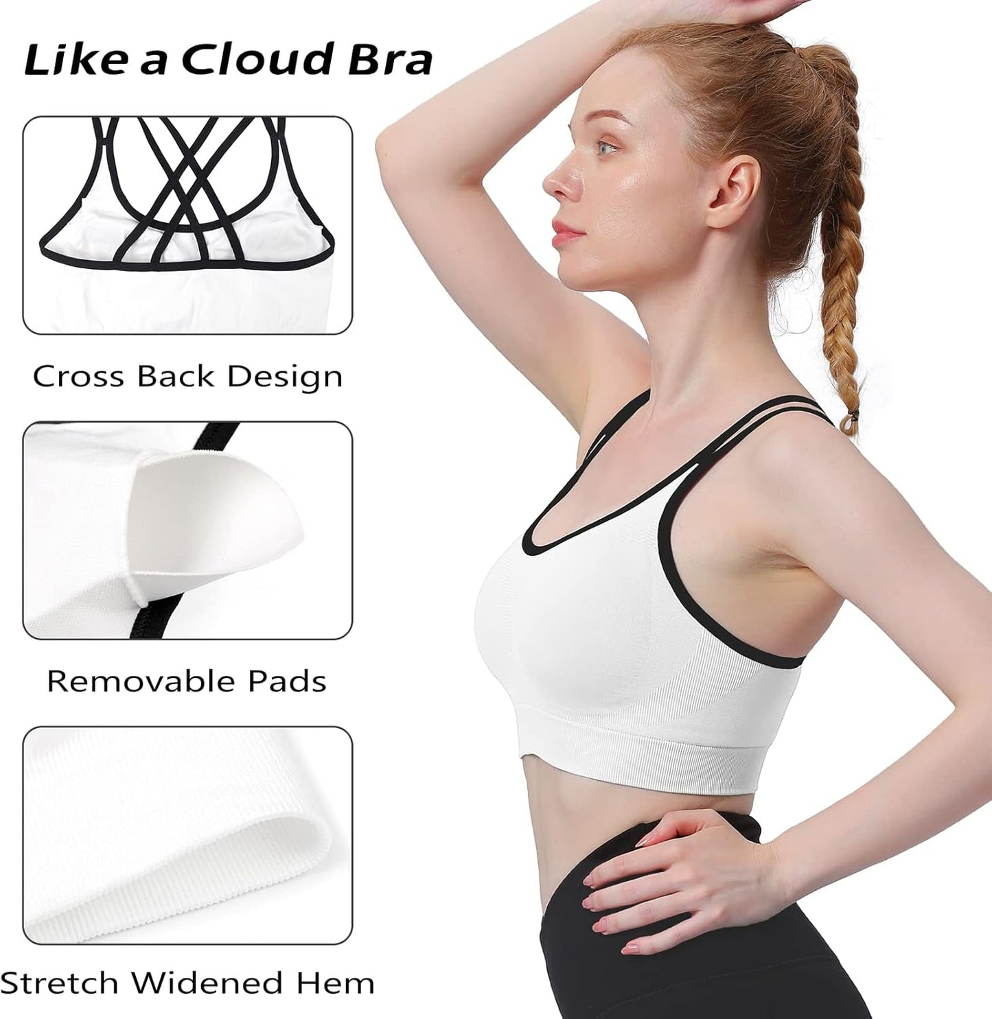 Cross Back Sports Bra for Women Padded Strappy Yoga Bra Medium Support Workout Bra for Athletic Gym Fitness 3 Pack