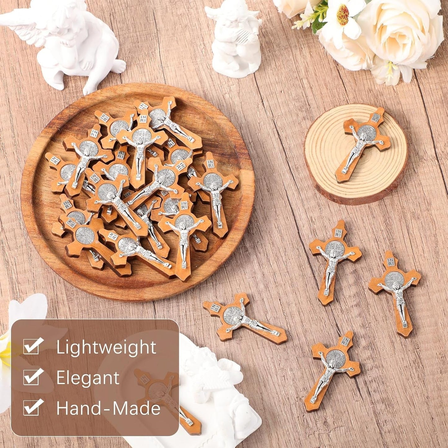 Handmade Wooden Christian Jesus Cross Pendants Catholic Crosses Religious Crucifix Charms Pendants for DIY Rosary Necklace Jewelry Charms Making Craft for Church Easter Christian Gift