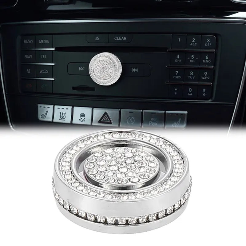 Car Bling Rhinestone Multimedia Volume Audio Knob Trim Interior Accessories Set for Mercedes Benz a B C E S GLA GLK CLA CLS Silver Tone - WORLD TIME VISITS