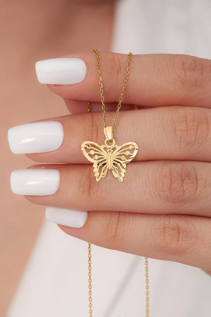 10K Solid Real Gold Butterfly Pendant Small Animal Charm Casual Everyday Wear Jewelry Charm