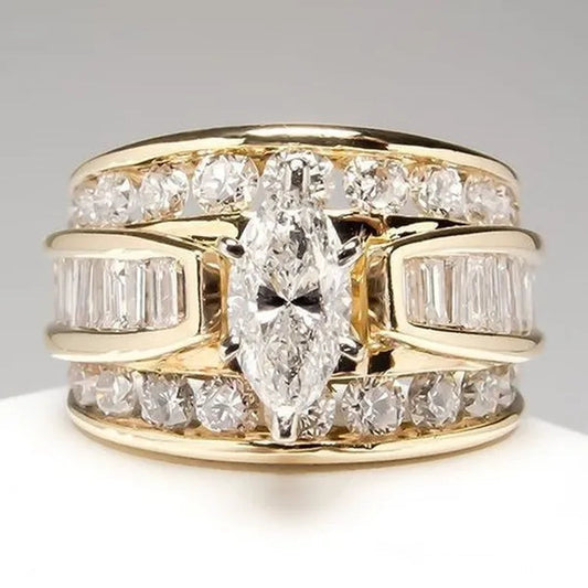 Fashion and Brilliant Women'S Ring Horse Eye Double Row Diamond Ring Romantic Wedding Engagement Ring Valentine'S Day Anniversary Gift Jewelry - WORLD TIME VISITS