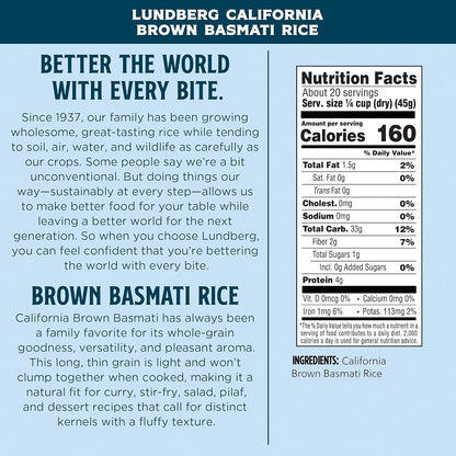 Family Farms - California Brown Basmati Rice, Pleasant Aroma, Won'T Clump When Cooked, 100% Whole Grain, High Fiber, Pantry Staple, Gluten-Free, Non-Gmo, Vegan, Kosher (32 Oz, 3-Pack) 3