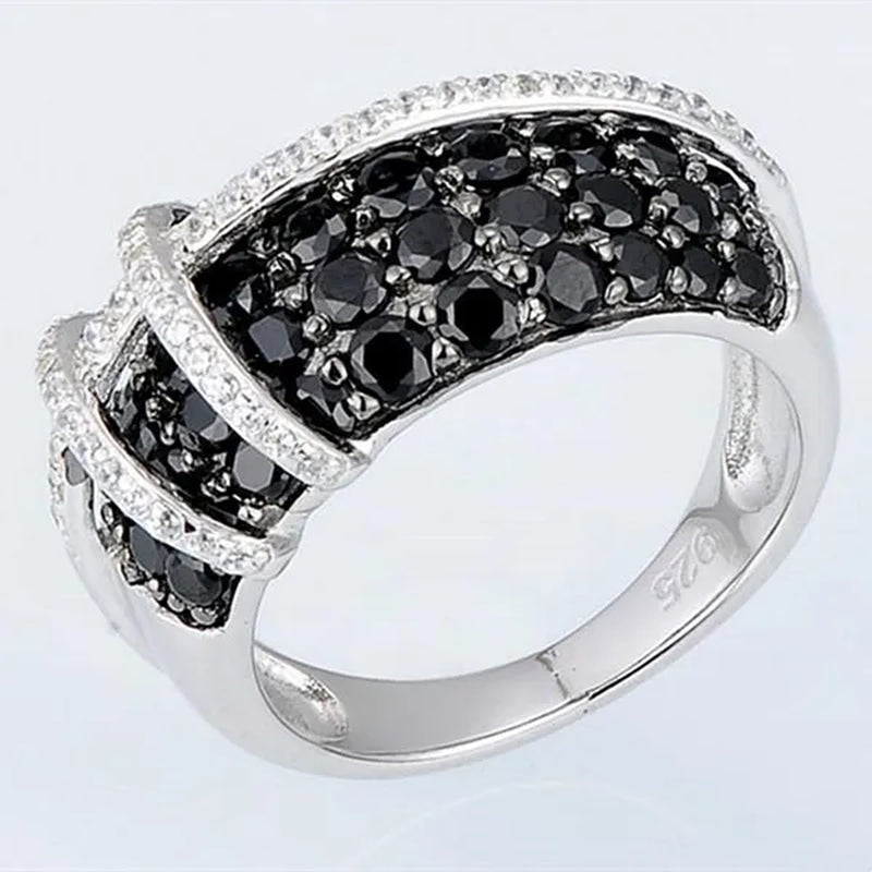Fashion Women Creative Cross Cross Zircon Ring Black and White Bicolor Zircon Ring Engagement Rings for Women Princess Jewelry Lovely Girl Birthday Party Anniversary Gift Size: 5-11
