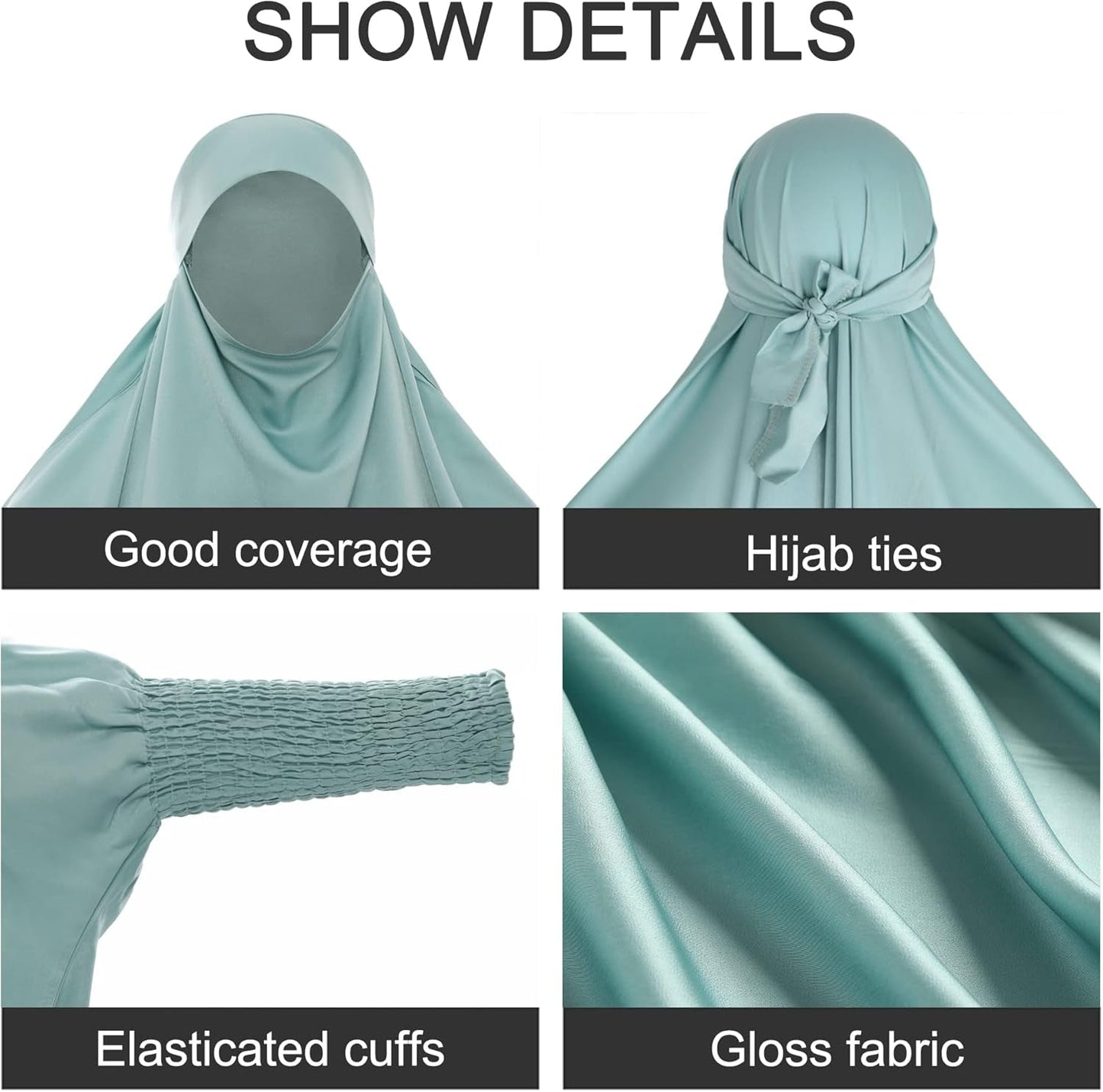 Women'S Solid Abaya Muslim Dress One-Piece Full Length Prayer Robe Overall Hijab Thobe Hooded Abaya Dress