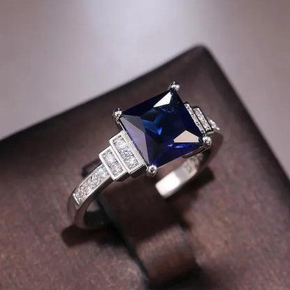 Fashion Jewelry Gemstone 925 Sterling Silver Diamond Cut Square Sapphire Ring Women Size：5-10
