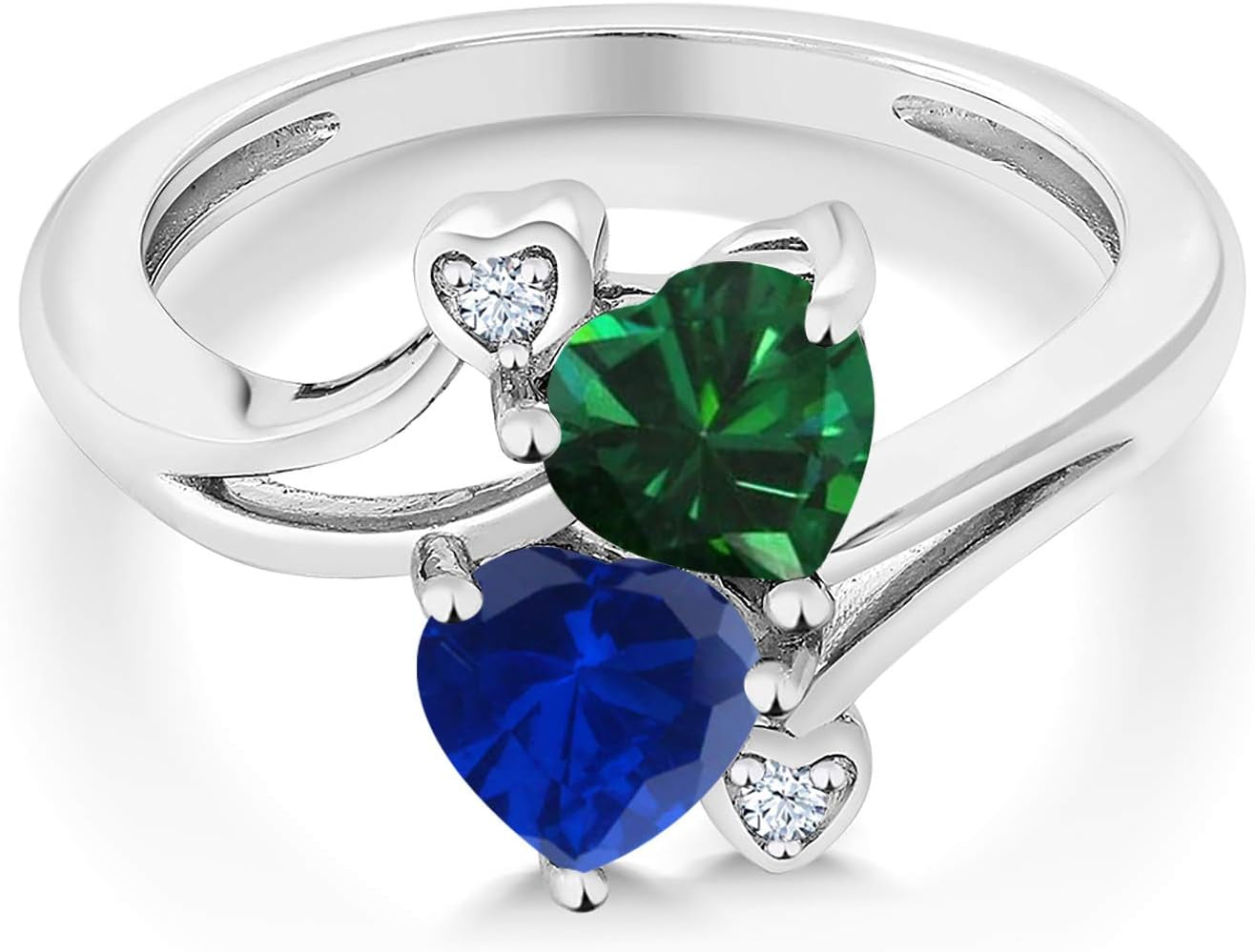 925 Sterling Silver Green Nano Emerald Blue Created Sapphire Ring for Women (1.51 Cttw, Heart Shape 6MM, Gemstone May Birthstone, Available in Size 5, 6, 7, 8, 9) - WORLD TIME VISITS