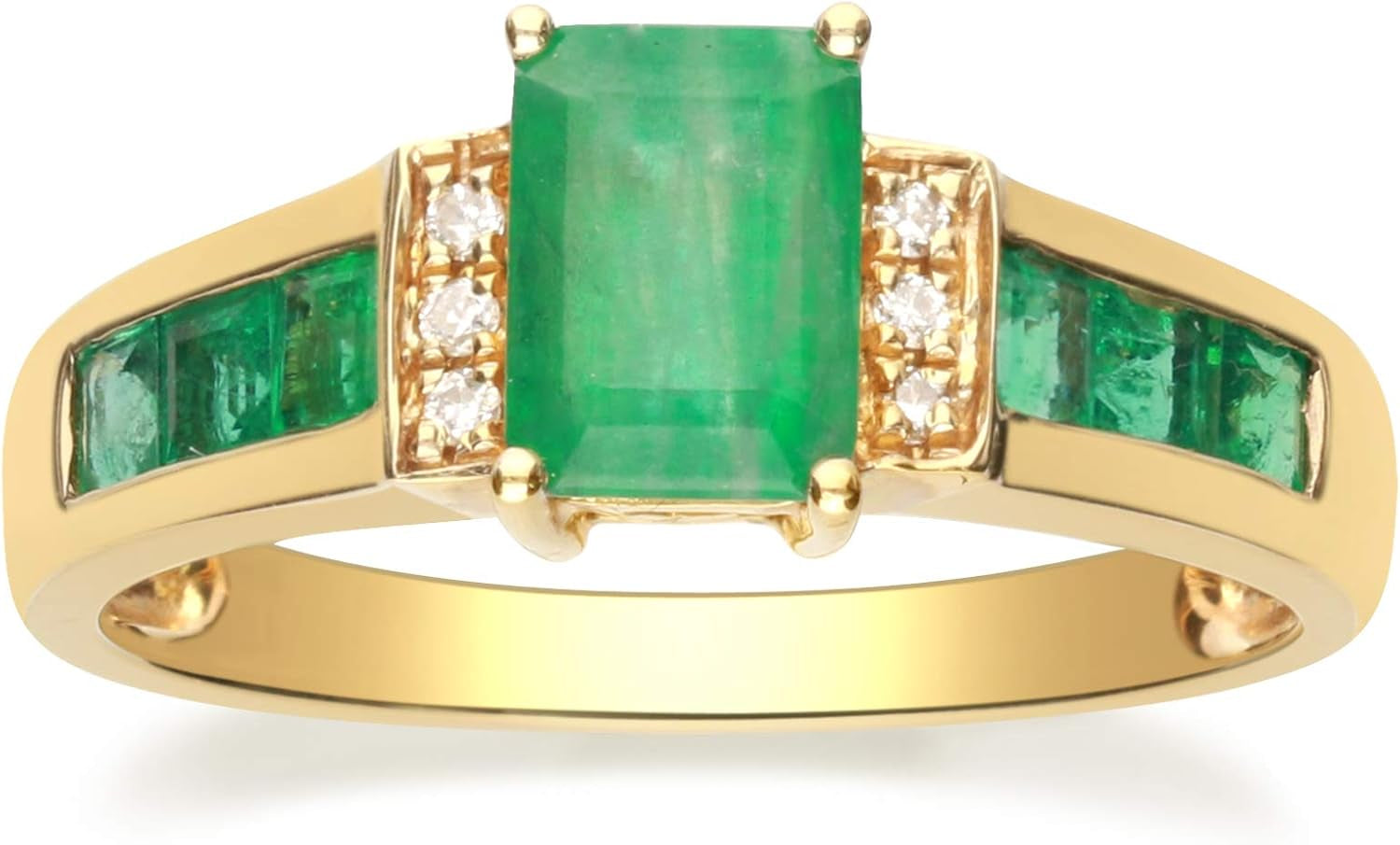 10K Yellow Gold Natural Zambian Emerald Ring with Natural Diamonds for Women | Ethically, Authentically & Organically Sourced Emerald-Shape & Square-Cut Emerald Hand-Crafted Jewelry for Her | Emerald Ring for Women. - WORLD TIME VISITS