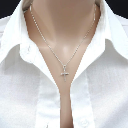 Delicate and Dainty Tiny Sterling Silver Cross Necklace for Women, Gift Necklace for Teens, Godmother Gift, Goddaughter Gift Necklace, 18 Inches - WORLD TIME VISITS