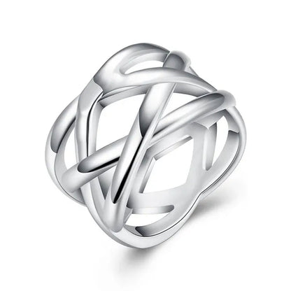 Women Men Exquisite 925 Sterling Silver Cross Fishing Net Rings Bride Princess Wedding Engagement Jewelry