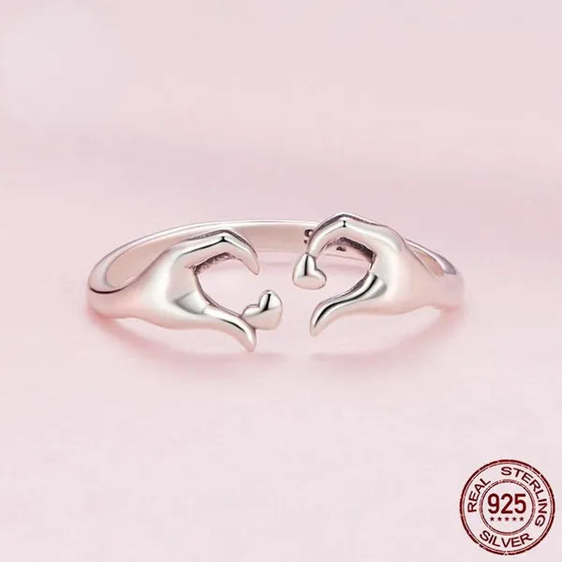 925 Sterling Silver Simple Heart Shape Gesture Open Ring for Women Valentine Fashion Jewelry Ring