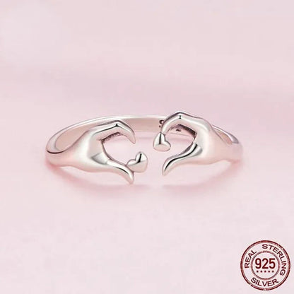925 Sterling Silver Simple Heart Shape Gesture Open Ring for Women Valentine Fashion Jewelry Ring
