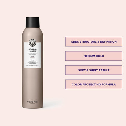 Styling Mousse, Hold 4/5, Gives Volume & Reduces Static Hair, Antioxidant Preserves Hair Color, 100% Vegan & Sulfate/Paraben Free