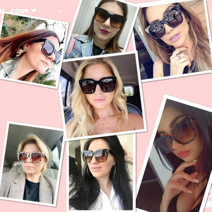 Vintage Women Oversized Sunglasses Designer Luxury Square Sun Glasses UV400 Protection Flat Lens