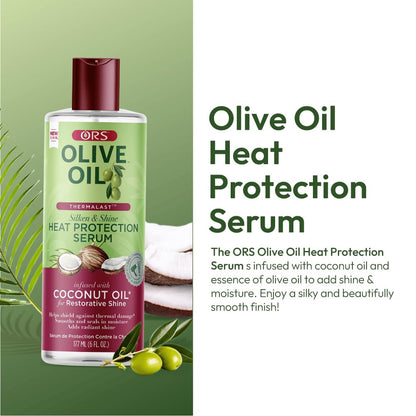 Olive Oil Heat Protection Hair Serum Infused with Coconut Oil for Restorative Shine - 6 Ounces (Pack of 1)